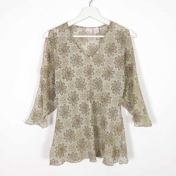 Vintage Sheer Whimsygoth Printed Top - Picture 1 of 8